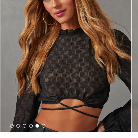 NWT Vesper cutout tie waist long sleeve top - Picture 2 of 6